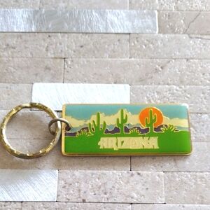 Arizona Cactus Keychain with Sunset Design Souvenir Keyring